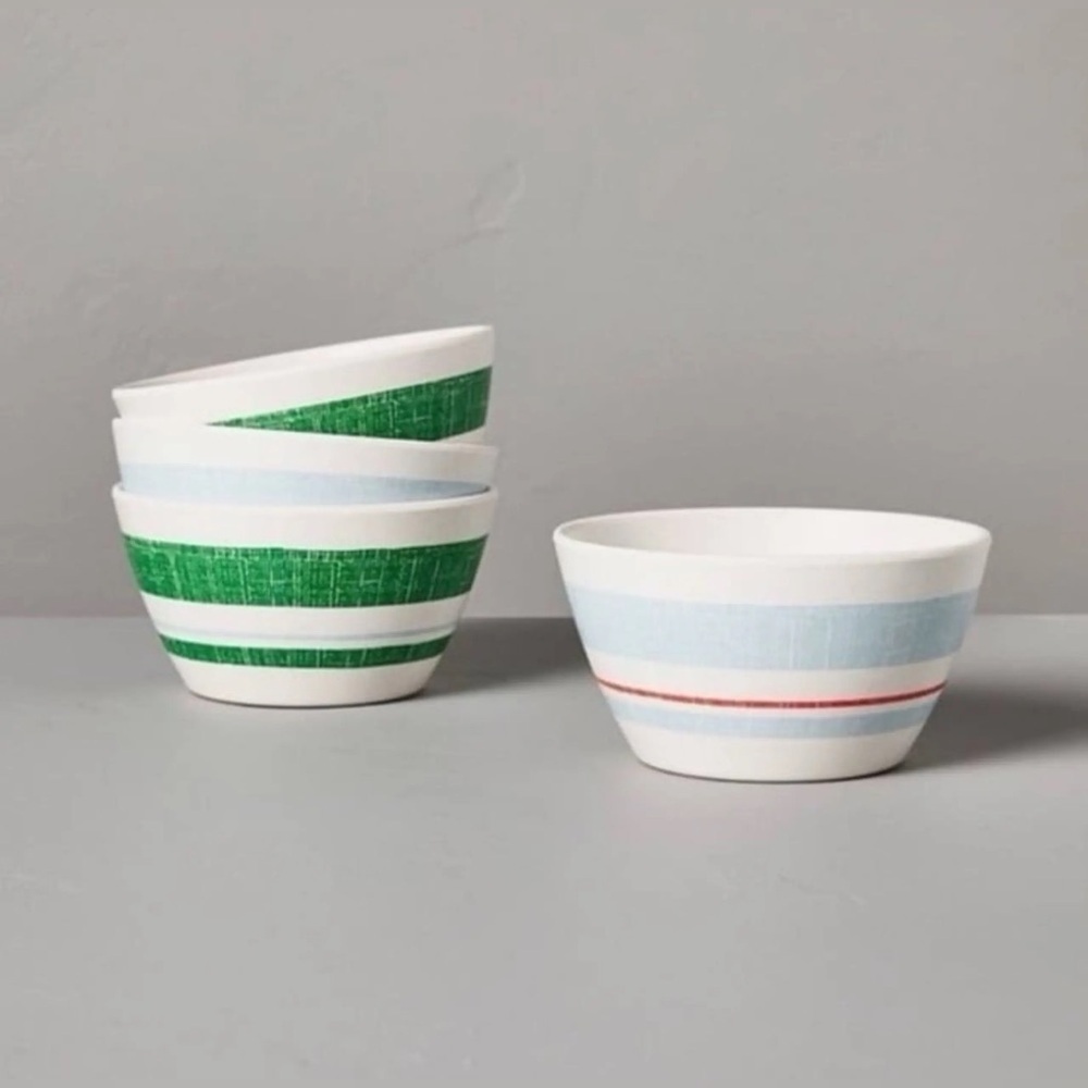 ‼️RARE‼️🎸Hearth & Hand🎸🔥NWT🔥Stripe Melamine Bowl Mini Blue/Green/Red (4 Bowls)